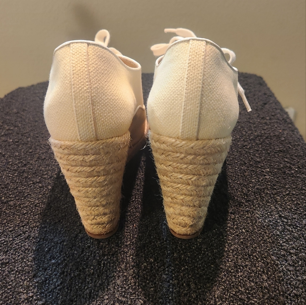 Christian Louboutin Canvas Beige Espadrille Wedges Lace up EU 37/ US 6-7 - Picture 8 of 9